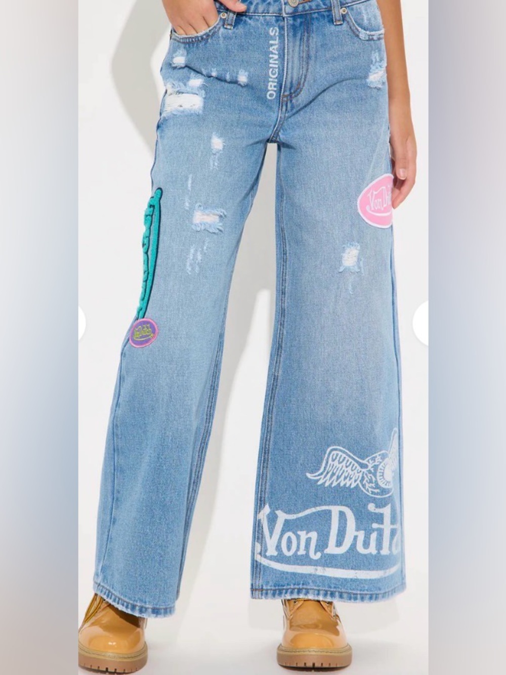 Mini Von Dutch Eyeball Wide Leg Jeans - Light Wash - Girls size 14 EUC!